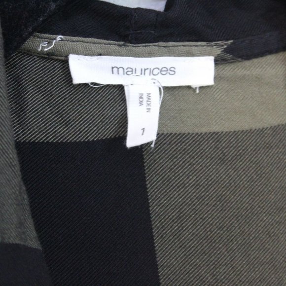 Maurices Plaid Open Front Cardigan Green Black Raw Edge Plus Size 1 1X H11656 - Picture 8 of 8